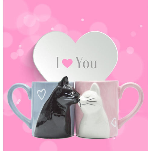 Zorados Luxury 2pcs Kiss Cat Cups Couple Ceramic Mugs